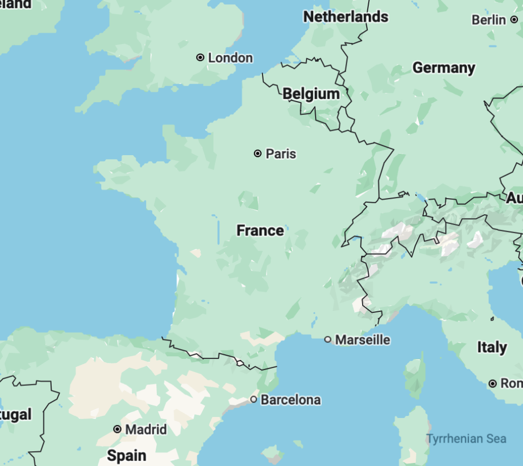 Simple map of France and the neighbouring countries